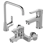 طقم خلاطات 3 قطع ايديال ستريم خلاط حوض وش و خلاط بانيو و خلاط مطبخ شجرة اللون كروم من ايديال ستاندرد