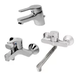 طقم خلاطات سليم لاين 3 قطع (خلاط بانيو و خلاط حوض وش و خلاط مطبخ حائطى ) اللون كروم من ايديال ستاندرد