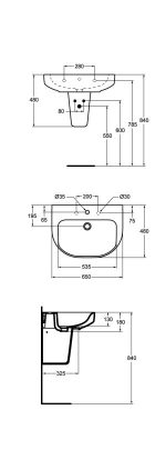 حوض وش بلايا J5013 عامود معلق 65 سم أبيض ايديال ستاندرد