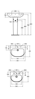 حوض وش بلايا J5011 عامود طويل 55/65 سم أبيض ايديال ستاندرد