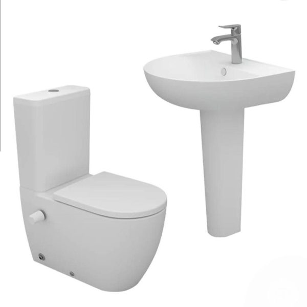 طقم حمام فيجا حوض 60 سم بالعامود الطويل أبيض سانيبيور VIGA