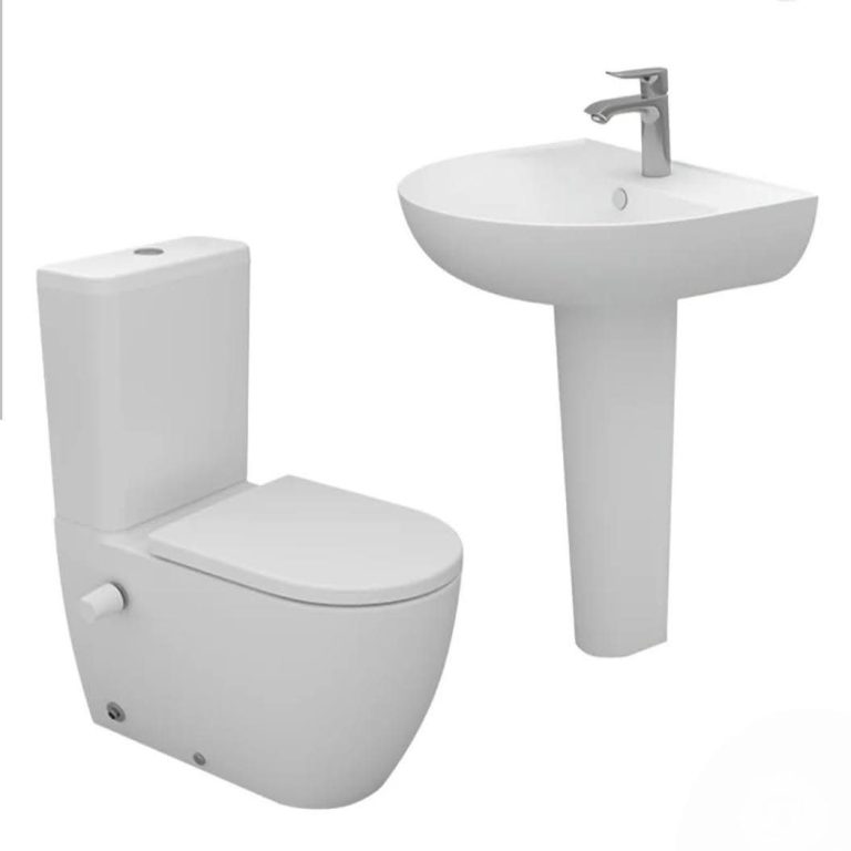 طقم حمام فيجا حوض 60 سم بالعامود الطويل أبيض سانيبيور VIGA