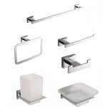 طقم إكسسوار الحمام مربع 6 قطع لون نيكل كروم Square Chrome