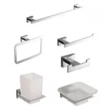طقم إكسسوار الحمام مربع 6 قطع لون نيكل كروم Square Chrome