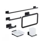 طقم إكسسوار الحمام مربع 6 قطع لون إسود مط Square Black
