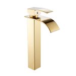 خلاط حوض وش Waterfall ذهبي لامع ديكور ارتفاع 30 سم