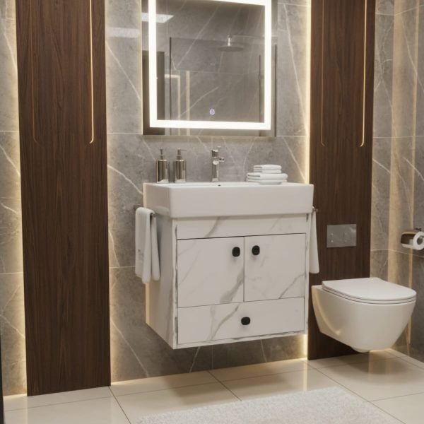 وحدة حمام بورديوم 60 سم بالحوض 2 درفة + درج سوفت كلوز