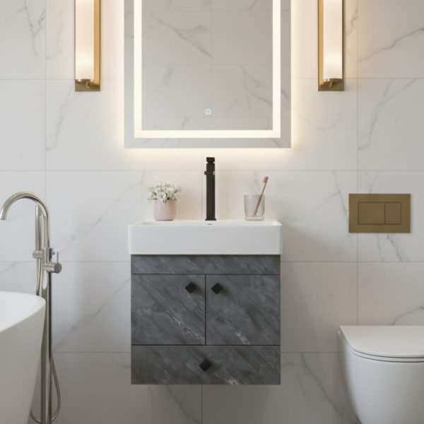 وحدة حمام بورديوم 60 سم بالحوض 2 درفة + درج سوفت كلوز