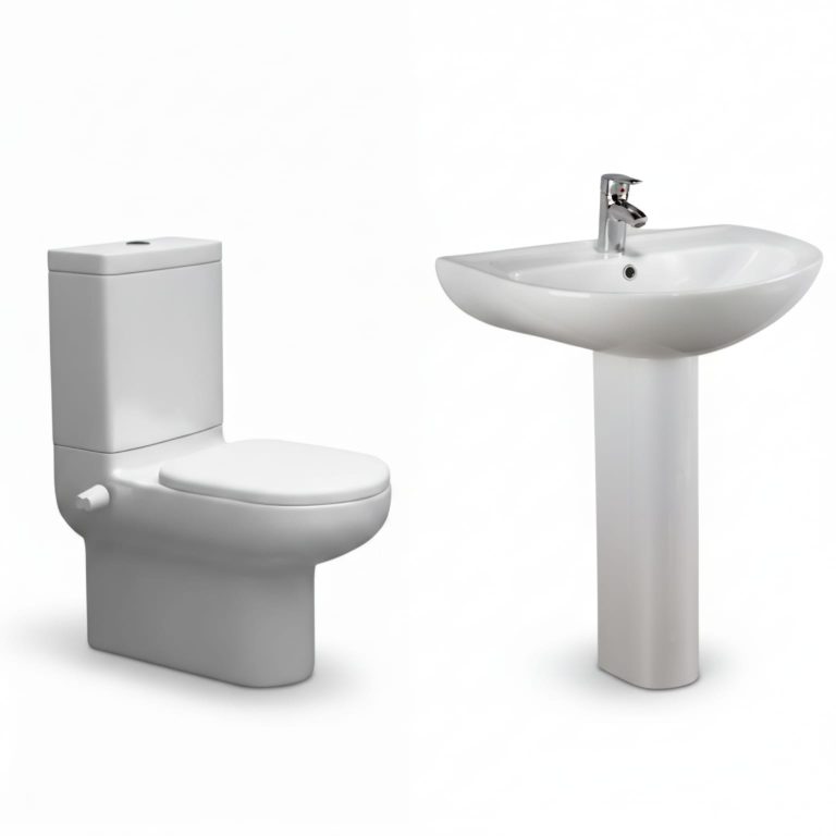 طقم بلان ملاصق ايديال حوض 65 سم عامود طويل ابيض